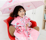 hugmii儿童雨衣时尚女童可爱韩国公主风花朵款裙摆式雨披 带帽檐
