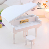 木质制烤漆白色钢琴音乐盒八音盒生日礼物品送女七夕节可刻字