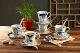 唯善陶瓷韩式纯手彩青花瓷复古杯具精美商务办公时尚咖啡杯碟