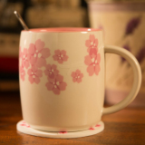 限量星巴克风樱花杯子 陶瓷咖啡马克杯 创意浮雕酒桶水杯子 包邮