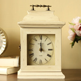 欧式木质白色仿古做旧实木座钟台钟 钟表时尚创意客厅家居装饰品