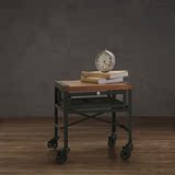 铁艺实木板床头柜卧室床边桌收纳柜简约带抽屉带轮可移动书柜书桌