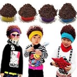 韩版秋冬爆潮款儿童假发帽针织帽子爆炸卷发儿童帽毛线帽拍照帽