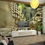 大型壁画 3D高清背景墙纸 立体视觉壁纸 空间延伸墙布 大象破墙图