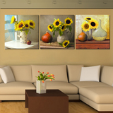 客厅简约花卉装饰画 餐厅向日葵花卉无框画 厨房三联画墙壁画挂画