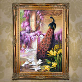 简欧式餐客厅玄关装饰画写实紫藤孔雀动物风景有框手绘油画DL531