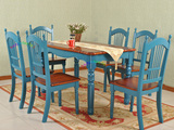 多色美式乡村 现代简约 蓝色实木 地中海餐桌餐椅组合特价家具