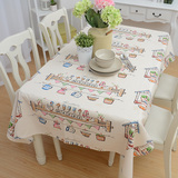 卡通涂鸦亚麻长形方形餐桌桌布盖布家用咖啡馆个性台布 可定制