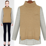韩国代购2012Dec新秋冬装女款假两件针织拼接套头高领长袖衬衫