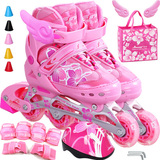 金峰儿童溜冰鞋全套装女童旱冰鞋小孩闪光轮滑鞋4-5-6-7-8-9-10岁