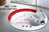 新款 圆形嵌入式1.55米冲浪按摩亚克力浴缸 瀑布五件套 红白色
