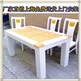 大理石餐桌 欧式大理石饰面实木餐桌椅组合 木质黄玉长方形饭桌椅