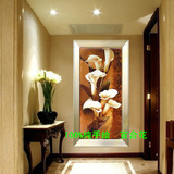 纯手绘油画 玄关过道餐厅客厅装饰画 欧式竖版画 百合花 花卉挂画