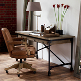 LOFT工业风写字桌椅 法式乡村复古办公桌铁艺实木书桌出口欧美