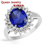 奢女皇 18K白金钻石戒指  女款蓝宝石结婚戒指 专柜正品