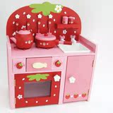 新品Mother Garden草莓红超大仿真厨房煤气灶灶台过家家木制玩具