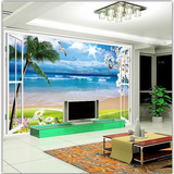 窗外风景自然清晰3D立体电视背景墙墙纸壁画 大型无缝壁画