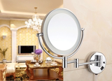 品牌全铜8寸美容镜浴室卫生间化妆镜双面LED灯放大壁挂折叠收缩镜