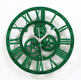 欧式复古做旧齿轮挂钟 孔雀绿齿轮钟 时尚创意金粉时钟 客厅装饰