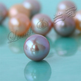 天然珍珠8-9mm正圆强光散珠白色粉色紫色半孔裸珠DIY饰品吊坠配件