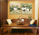 中式古典仙鹤壁画茶楼装饰画 玄关墙壁挂画书房无框画客厅三联画
