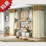 韩式简易衣柜自由组装折叠金属架布衣柜衣帽间两框乳白色帘