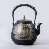 日本金寿堂 原装老铁壶 镶嵌金银 名家国宝级古董 铸铁壶
