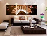 时尚创意装饰画客厅墙壁画三联画水晶无框画现代简约古典扇子挂画