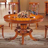欧式全实木餐桌圆形餐桌椅组合大圆桌带转盘1.3/1.5/1.8米餐桌