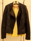 艾格专柜正品2014春女款黑色斜拉链修身机车皮衣外套