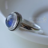印度手工925纯银斯里兰卡天然蓝光月光石个性女食指戒指环礼物
