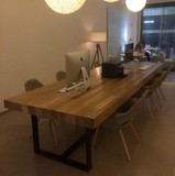 榆木实木桌子美式乡村宜家省空间现代简约欧式定制餐厅可折叠餐桌