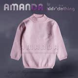 AMANDA童装特◆粉色亮钻蝴蝶结一寸领百搭女中大童打底毛衣线衣◆