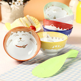 Homee日式釉下彩小碗 招财猫彩色碗6人套装碗猫碗陶瓷碗包邮