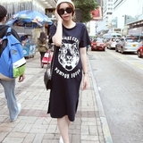 韩国进口品牌孕妇装夏季新款老虎头图案短袖棉质长版连衣裙现货