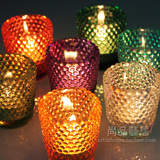 创意欧式摆件水晶圆形凹点彩色玻璃烛台香薰浪漫婚庆烛杯装饰正品