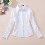 莱依诺纯棉修身长袖衬衫韩版女生学生服装白色学院风校服工作衬衣