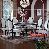 钢化桌子组合圆形餐桌椅实木饭桌新古典圆桌一桌四椅欧式烤漆玻璃