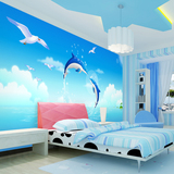 儿童房卡通背景墙纸壁画加厚环保壁纸防水卧室床头3D无缝浮雕海豚