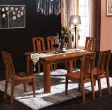 中式100%全实木原生态老榆木餐桌椅组合一桌四六椅长方形家具饭桌