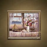 恒美油画窗景花卉油画JJ22简欧田园玄关餐厅装饰画配电箱有框壁画