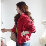 香港专柜代购新款红色开衫显瘦连帽风衣短款外套棒球服女款春秋装