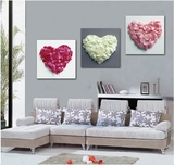 爱心玫瑰无框画现代婚房挂画简约室内客厅装饰画墙壁画版画三联画