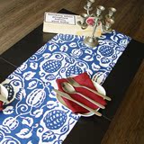 中国风简约现代田园青花瓷餐桌布艺长条形桌旗可定制