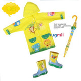 hugmii韩国时尚儿童雨衣 男童女童宝宝小学生雨披雨鞋伞套装包邮