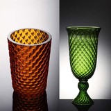 进口水晶摆件艺术透明玻璃花瓶 菠萝纹琉璃花瓶绿色 样板房装饰品