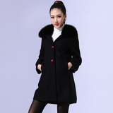 2015秋冬新款狐狸毛领羊绒大衣女修身显瘦气质中长款呢子外套