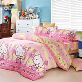 Hello Kitty 凯蒂猫 床上用品全棉三、四件套 卡通纯棉床单床笠式