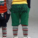 韩国童装中小童2015秋冬新品 男童女童假两件内里加绒休闲长裤