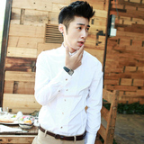 春季流行男装长袖衬衫男青年时尚潮寸衫修身韩版条纹薄款纯棉衬衣